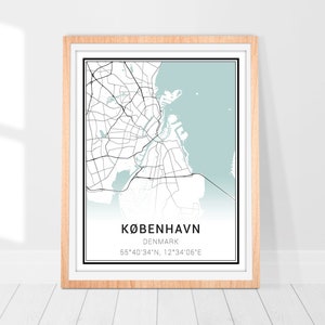 Kopenhagen Karte Print • Dänemark Kopenhagen Stadt Karte • Kopenhagen Poster • Kopenhagen Wand Kunst • Karte von Kopenhagen • Minimalistische Landkarte Kunst
