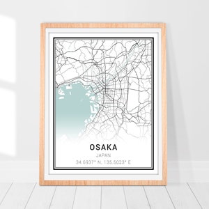 Impression d'art carte d'Osaka • Poster carte de la ville d'Osaka du Japon • Art mural d'Osaka du Japon • Impression de décoration de la ville du Japon • Carte d'Osaka du Japon • Cadeau d'art carte minimaliste