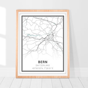 Bern City Map Print - Switzerland Bern Poster Gift, Bern Wall Art Decor, Minimalist Map - Gift for Fellow Countryman and Switzerland Citizen