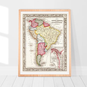 Carte de l'Amérique du Sud (1886) - impression de carte vintage, art mural carte, carte vintage de l'Amérique, décoration murale carte, carte vintage du vieux monde