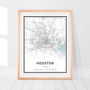 Impression d'art carte de Houston • Poster carte de la ville de Houston au Texas • Art mural Texas Houston • Art déco • Carte du Texas Houston • Cadeau d'art carte minimaliste