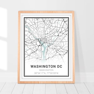 Impression d'art carte de Washington • Poster de carte de la ville de Washington Washington DC • Art mural Washington • Carte de Washington • Cadeau d'art carte minimaliste