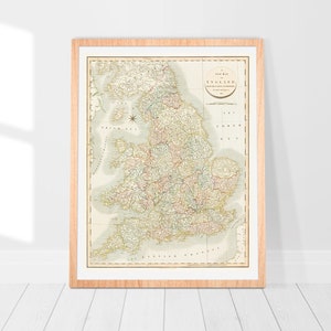 Eine neue Karte von England (1811) - Vintage Landkarte, Vintage Landkarte, Vintage Landkarte, Vintage Karte von England, Vintage Landkarte, Wanddekor, Vintage Karte