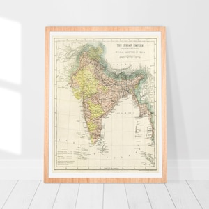 Segunda edición del Diccionario geográfico imperial de la India (1885) - Impresión de mapas vintage, Arte del mapa de la India, Mapa vintage de la India, Decoración de la pared del mapa