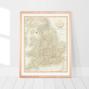 Un nuevo mapa de Inglaterra (1811) - Impresión de mapas vintage, arte del mapa de Inglaterra, mapa vintage de Inglaterra, decoración de la pared del mapa, mapa vintage de la ciudad vieja