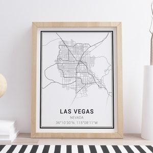 Impression de carte de Las Vegas • Plan de la ville de Las Vegas • Poster de Las Vegas • Art mural de Las Vegas • Décoration de Las Vegas • Carte de Las Vegas • Art de carte minimaliste