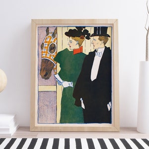Edward Penfield - Frau hält eine Pferderennkarte 1895, Vintage Print, modernes Wohndekor, Housewarming Geschenkidee, Affiche Decor