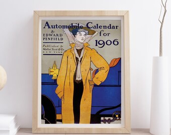 Edward Penfield - Automobile calendar 1905 - Vintage Print, Automobile Gift, Housewarming Gift Idea, Art Nouveau Print, Affiche Decor,