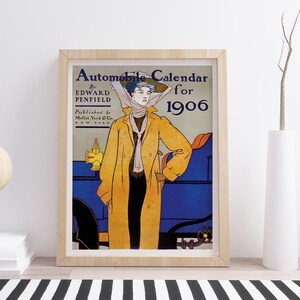Edward Penfield - Calendario de automóviles 1905 - Impresión vintage, Regalo de automóvil, Idea de regalo de inauguración de la casa, Impresión Art Nouveau, Decoración de affiche,