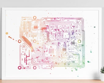 Poster di circuiti stampati ad acquerello - Arte moderna informatica e scientifica, regalo per ingegneri di schede madri, poster da parete di tecnologia elettronica - V72