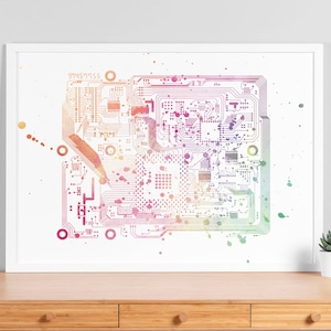 Watercolor Circuit Board Poster - Computer and Science Modern Art, Gift for Motherboard Engineer, Electronic Tech Wall Art Poster - V72
