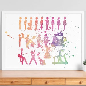 Aquarell Schwangerschaft Poster - Gynäkologie Geburtshilfe Kunst OBGYN, Entwicklung des Embryo, Hebamme und neues Familien Geschenk, Medizinische Kunst Poster, V77
