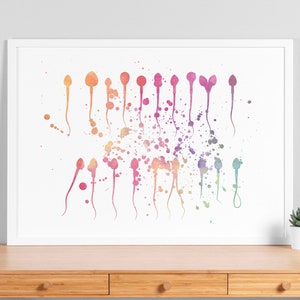 Cartel de esperma de acuarela - Arte de pared de urología, arte médico, medicina fertilización bebé, regalo para partera, urólogo y estudiante de medicina - V81