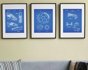 Soccer Patent Prints Set of 3, Soccer Wall Art Gift, Soccer Goal Ball Poster, Football Patent Art, Sports Room Decor Digital Download Art