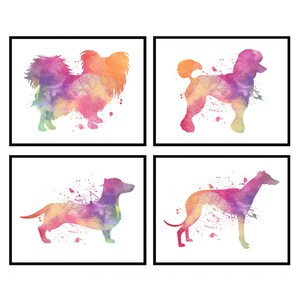 Watercolor Dachshund, Greyhound, Papillon, Poddle Dog Set of 4 - Watercolor Dog Print, Animal Wall Art, Gift for Dog and Pet Lovers - V113