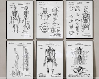 Anatomy Patent Prints Set of 6, Medical School Decor, Medical Student Gift, Clinic Wall Art, Doctor Office Decor, Anatomy Art, Blueprint Art