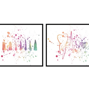 Conjunto de carteles de dientes de acuarela de 2 - Decoración de dentista, Arte de pared de oficina de odontología, Decoración de pared de clínica, Estudiante de odontología y regalo de graduación - V125