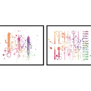 Watercolor Medical Equipments Set of 2 - Surgical Supplies Wall Art, Medical Art, Clinic Decor Gift, Cool Surgeon and Assistant Gift - V119