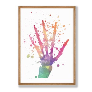Watercolor Human Hand Skeleton Print - Human Anatomy Print, Anatomy Decor, Clinic Wall Decor, Medical Wall Art, Medical Student Gift