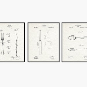 Kitchen Patent Prints Set Of 3 - Kitchen Art • Kitchen Wall Art • Kitchen Decor • Cook Wall Art • Kitchen Poster Set