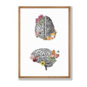 Watercolor Brain Anatomy Flowers Cerebrum Floral Print, Brain Decor, Anatomy Print, Psychology Clinic Decor,  Neurology Office Decor V4