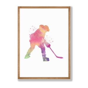 Watercolor Ice Hockey Print - Ice Hockey Sport Wall Decor, Wall Art - Game Room Poster - Gift for Ice Hockey Lovers and College Team - V38