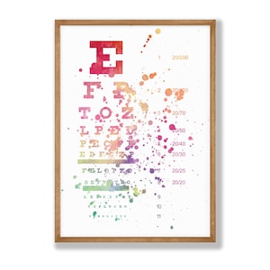Aquarell Snellen Eye Charts Poster, Menschliches Auge Optometrist Optiker Geschenk für Augenärztin, Arzt, Assistentin, Augenpraxis - V49