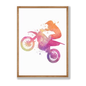 Watercolor Motocross Print - Motocross Wall Art, Extreme Sports Wall Decor, Gift for Motocross Lovers and Motocross Sports Team - V59