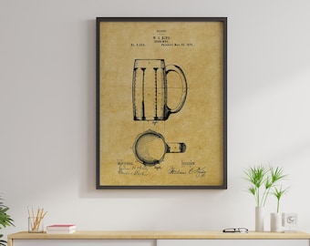 Vintage Beer Patent Prints - Beer Poster, Beer Mug Print, Beer Decor, Beer Art, Bar Wall Decor, Beer Wall Art, Beer Blueprint, Pub Wall Art