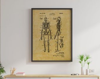 Human Skeleton Antique Anatomy Wall Art Poster Human Skeleton Poster ...