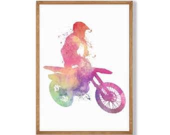 Watercolor Motocross Print - Motocross Wall Art, Extreme Sports Wall Decor, Gift for Motocross Lovers and Motocross Sports Team - V58