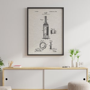 Vintage Wine Bottle Patent Print - Wine Decor, Wine Art, Kitchen Prints, Wine Wall Art, Wine Gift, Bar Wall Decor, Vintage Wine Art