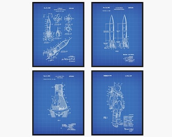 Space Patent Prints Set Of 4 - NASA Art • NASA Patent • Shuttle Poster • Space Shuttle Art • Space Wall Art • Space Posters • NASA Poster
