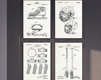 Ice Hockey Patent Prints Set of 4, Hockey Poster, Ice Hockey Decor, Sport Wall Art, Man Cave Decor, Ice Hockey Art Print Digital Download