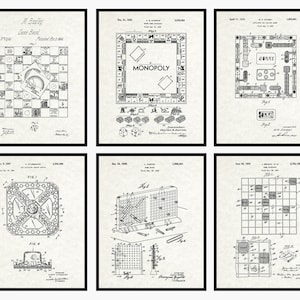 Board Game Patent Prints Set Of 6 - Game Room Decor • Man Cave Decor • Monopoly Patent • Gamer Wall Art • Gamer Gifts • Board Game Decor