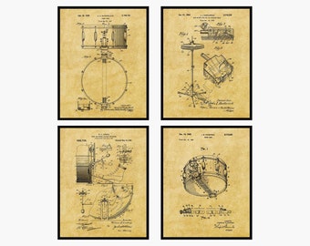 Drum Patent Prints Set Of 4 - Music Room Decor • Drummer Patent • Music Wall Art • Musician Gift • Drum Set Prints • Drum Prints