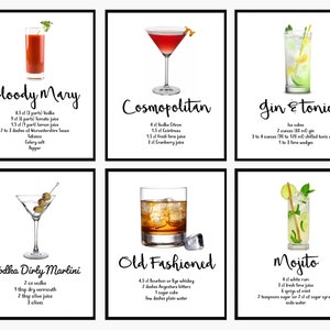 Conjunto de impresiones de cócteles de 6 - Impresiones de cocina, Arte de pared de cócteles, Decoración de bar, Arte de pared de bar, Whisky antiguo, Decoración de cocina, Arte de pared de pub