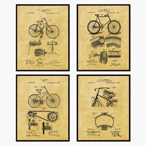 Bicycle Patent Prints Set Of 4 - Bicycle Wall Art • Bicycle Prints • Bicycle Poster • Cycling Patent Art • Garage Decor • Bicycle Inventions