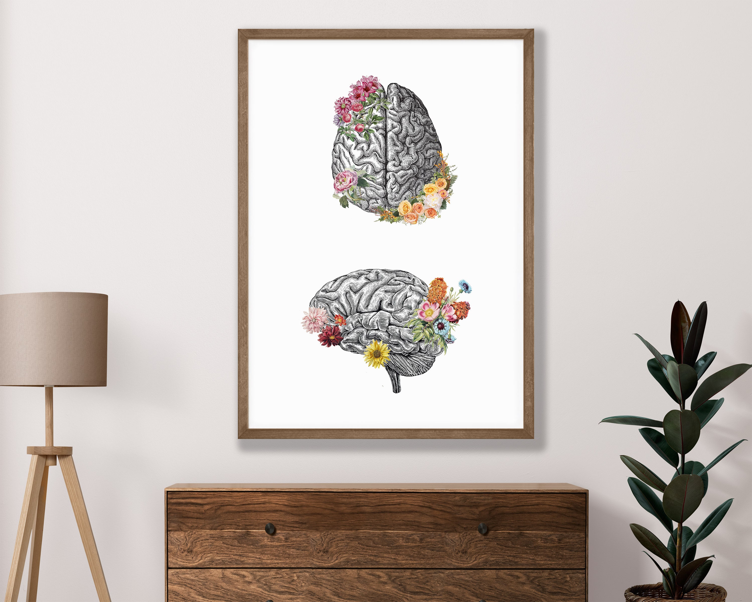 Watercolor Brain Anatomy Flowers Cerebrum Floral Print, Brain Decor ...