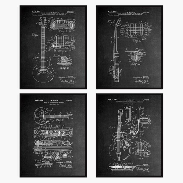 Gibson Les Paul Guitar Patent Prints Set Of 4 - Music Room Decor • Guitar Art • Guitar Player Gift • Musician Gift • Electric Guitar