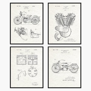 Harley Davidson Patent Prints Set Of 4 - Harley Davidson Wall Art • Motorcycle Prints • Garage Decor • Motorcycle Wall Art