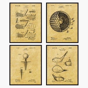Golf Patent Prints Set Of 4 - Golf Wall Decor • Golf Prints • Golf Gifts for Men • Golf Clubs Patent • Man Cave Decor • Golf Dad Gift