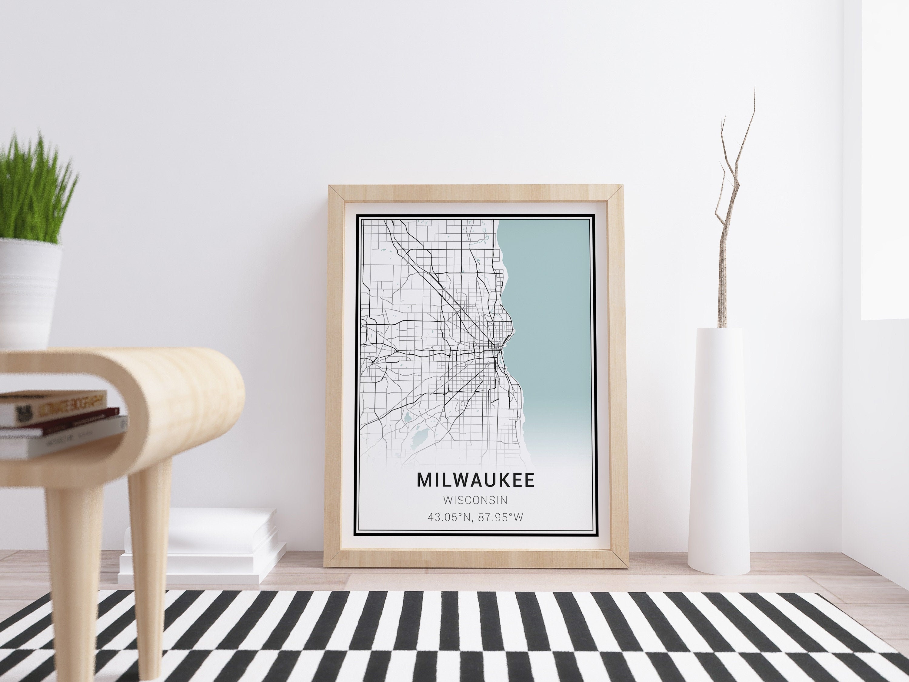 Impression de carte de Milwaukee - plan de la ville de Milwaukee, affiche de Milwaukee, art mural Milwaukee, décoration de Milwaukee, carte de Milwauk