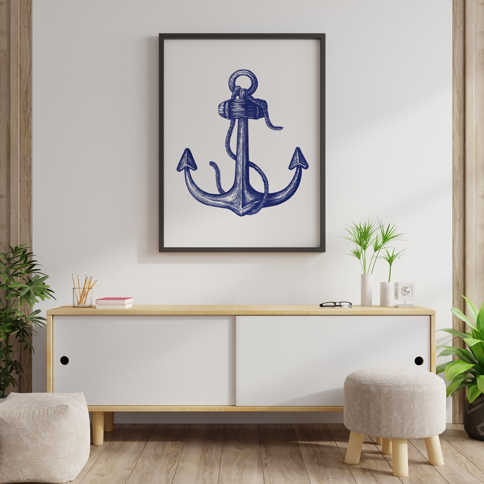 Nautical Wall Art Set of 4 Coastal Wall Art Nautical Decor Blue Watercolor Nautical Art Nautical