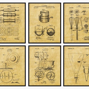 Baking Patent Prints Set Of 6 - Baking Art • Kitchen Wall Art • Kitchen Decor • Cooking Art • Baking Poster • Baker Gift