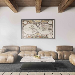 Impresión de mapas del mundo vintage (1672) - Impresión de mapas vintage, arte de mapas antiguos, mapa vintage del mundo, decoración de la pared del mapa mundial, mapa del viejo mundo vintage