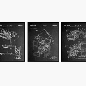 Conjunto de 3 inventos de construcción • Impresiones de arte de maquinaria histórica • Arte de pared de inventos de equipo pesado • Dibujos de patentes de construcción