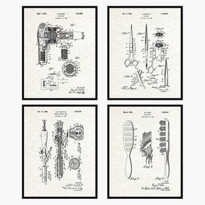 Hairdresser Patent Prints Set Of 4 -  Hair Poster • Hair Print • Hair Styling Tools • Hairdresser Gift • Hair Salon Decor •