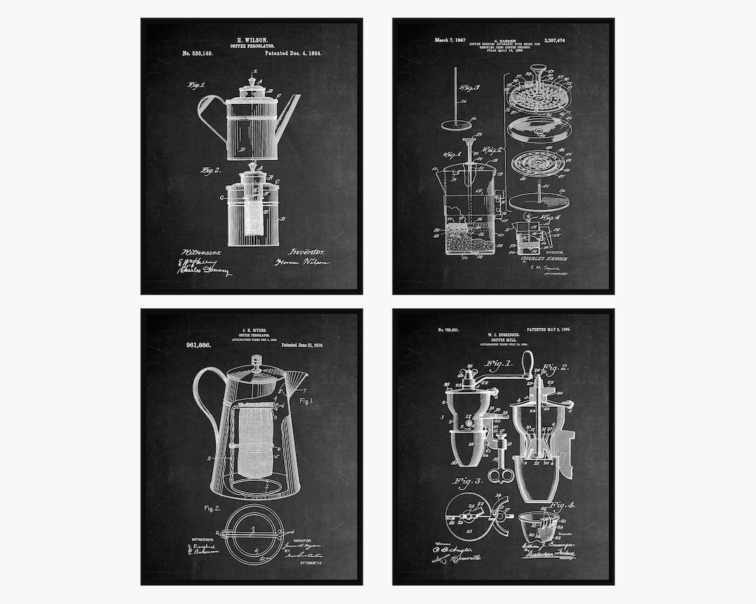 Coffee Patent Prints Set of 4 Coffee Art Coffee Poster Kitchen Wall Art