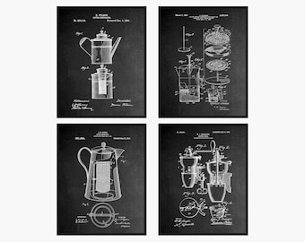 Coffee Patent Prints Set Of 4 - Coffee Art • Coffee Poster • Kitchen Wall Art • Kitchen Decor • Coffee Wall Art • Coffee Shop Decor